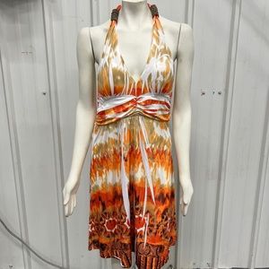 Cristinalove Orange Beaded Halter Dress
